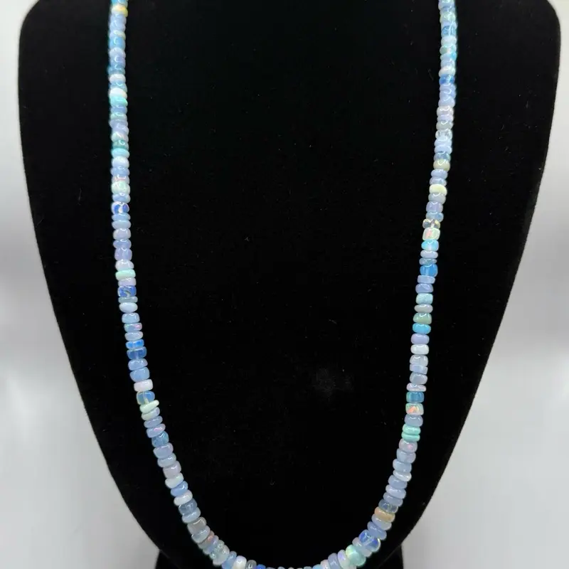 16" Natural Ethiopian Light Blue Opal Gemstone Bead Necklace with 2" Extension Dyed Beads for Stylish Wear
