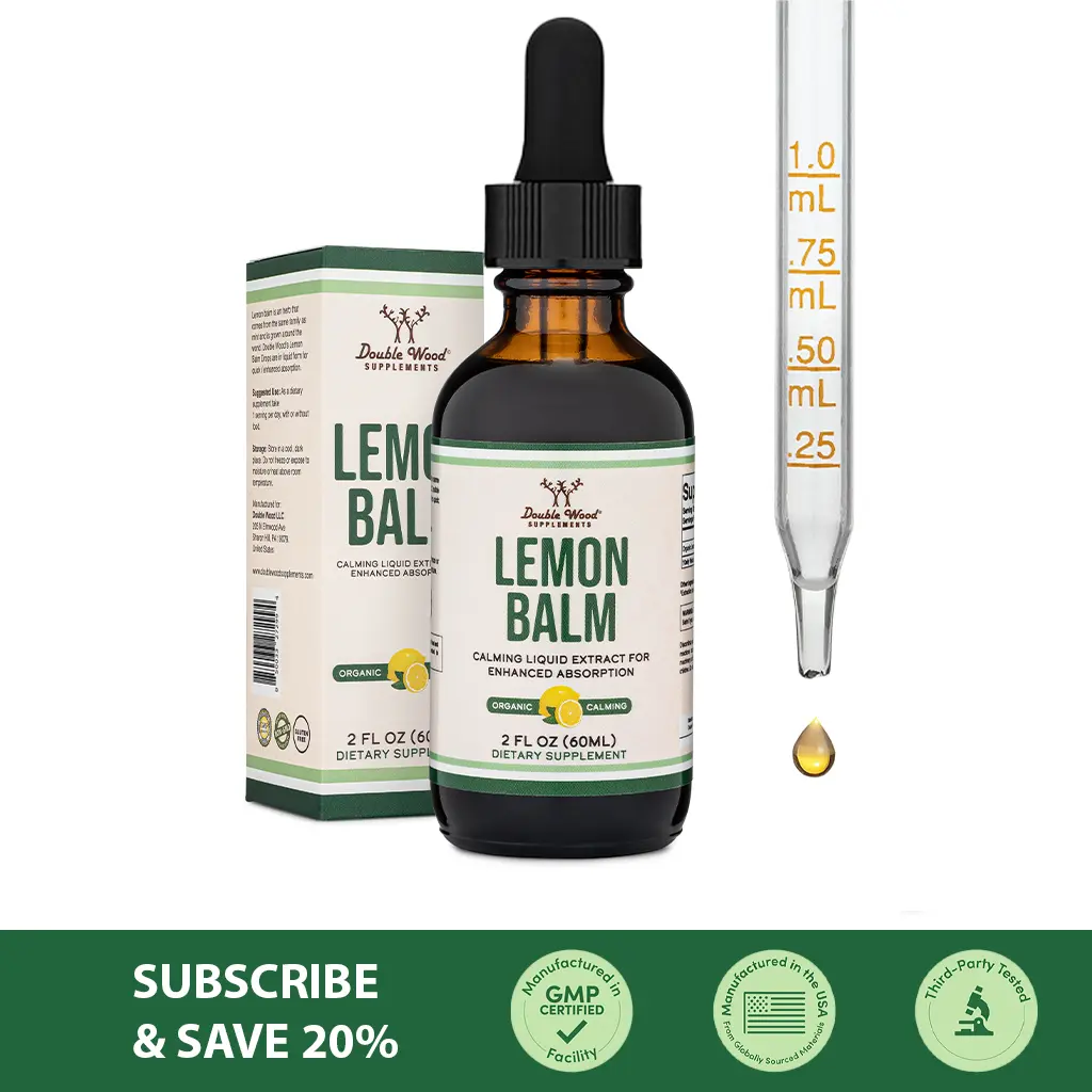 Lemon Balm Drop | 60 ml | Anxiety and Stress Reduction | Improve Sleep Quality | Double Wood Supplements Lemon Balm Drop | 60 ml | Anxiety and Stress Reduction | Improve Sleep Quality | Double Wood Supplements