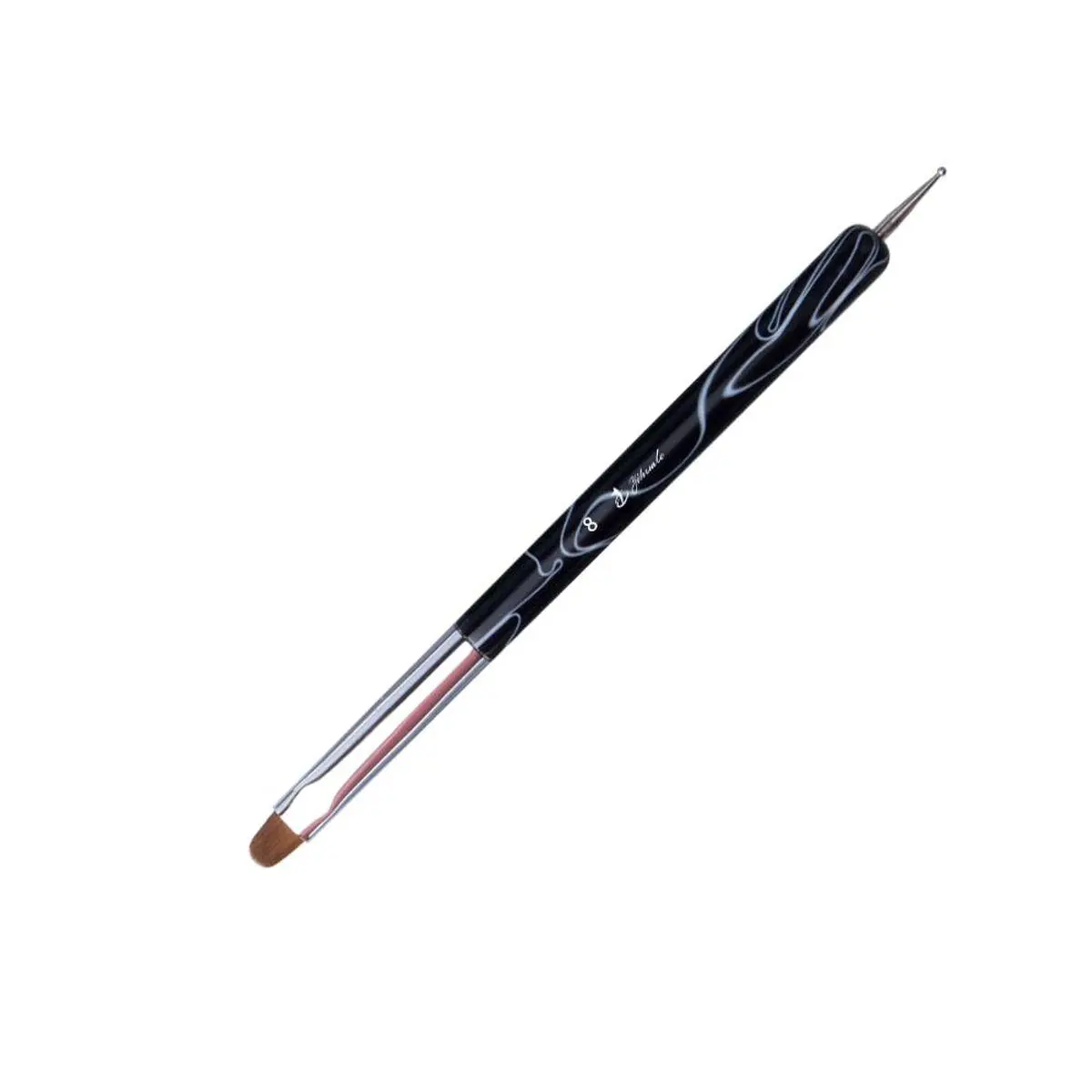 French Nail Brush, YIHUALE 2 Way French Gel Acrylic Nail Art Kolinsky Brush With Dotting Tool for Professional Manicure Cuticle Clean Up Nail Art Design- White And Black 8# (8#, Black and White)