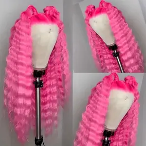 Women's Pink Synthetic Fiber Unit Deep Wave Lace Front Unit 13x4x1 Hair Extension 28 inches