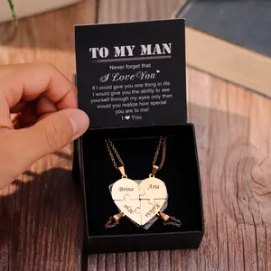 [Engraving(X11)]Family Gift Personalized Heart Puzzle Pieces Necklace BFF Puzzle Name Heart Pendants Family Love Jewelry Free Engrave Friendship Forever Necklaces Set with Delicate Packaging