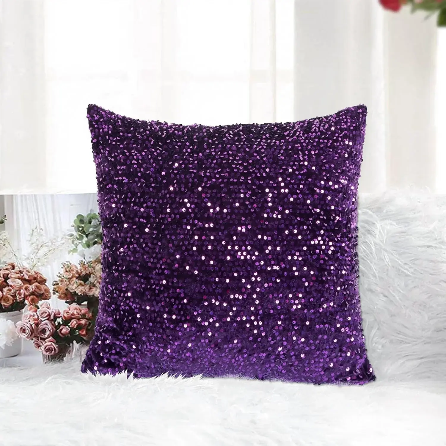 Couch Throw Pillow Covers 20x20 Inch Decorative Soft Velvet Pillows Cover quin Pillow Cas Purple Cushion Covers for Chair Sofa Bedroom and en Decor（20x20-Inches）