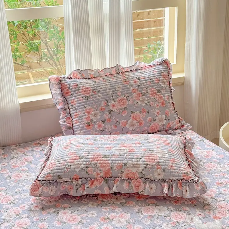New French Lace Cotton Pillowcase Set for Bedroom, 1pc/2pcs Small Floral Edge Pillowcases, Floral Pattern, Separates Dirt, Not Including Pillow Insert
