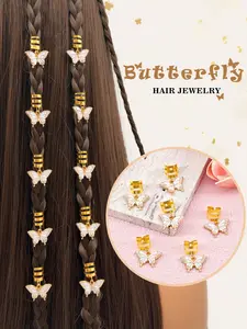 6pcs Butterfly Dreadlock Braid Hair Beads Set, Braids Hair Rings, Hippie Bohemian Style Hair Accessories, Loc Hair Jewelry for Girls