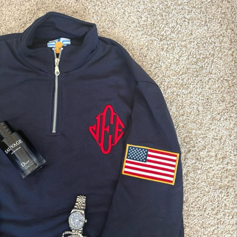 Epstein Quarter Zip Embroidered Initial Logo And Flag - 100% Cotton