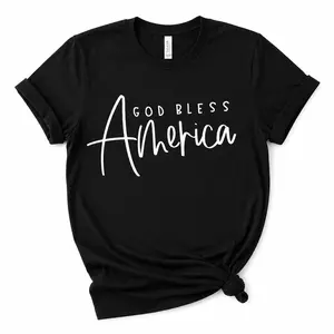 God Bless America T-Shirt for Women Men, Red Patriotic Graphic Tee with Script Letter Print, 4th of July Independence Day Short Sleeve Crew Neck Top, USA Summer BBQ Fireworks Parade Outfit, Faith Inspired Holiday Gift