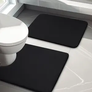 Bathroom Rug Sets 2 Piece, Memory Foam Bath Mat, Non Slip Super Absorbent Soft Bathroom Mats, Machine Washable Bathroom Floor Mats Sets for Sink,Tub, Shower and Toilet,Black
