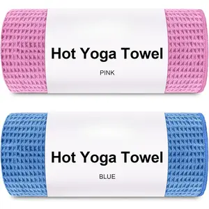 Hot Yoga Towels 2 Pack, (26.5" x 72") Non-Slip & Ultra-Absorbent Microfiber Yoga Mat Towels for Hot Yoga, Pilates, Exercise, Fitness, Bikram and Workout, Blue/Pink