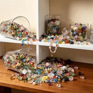 A box of 105g mixed color crystal glass round smooth bulk bead jewelry of any style, suitable for DIY bracelets, necklaces, earrings, bead craft accessories in various colors and styles