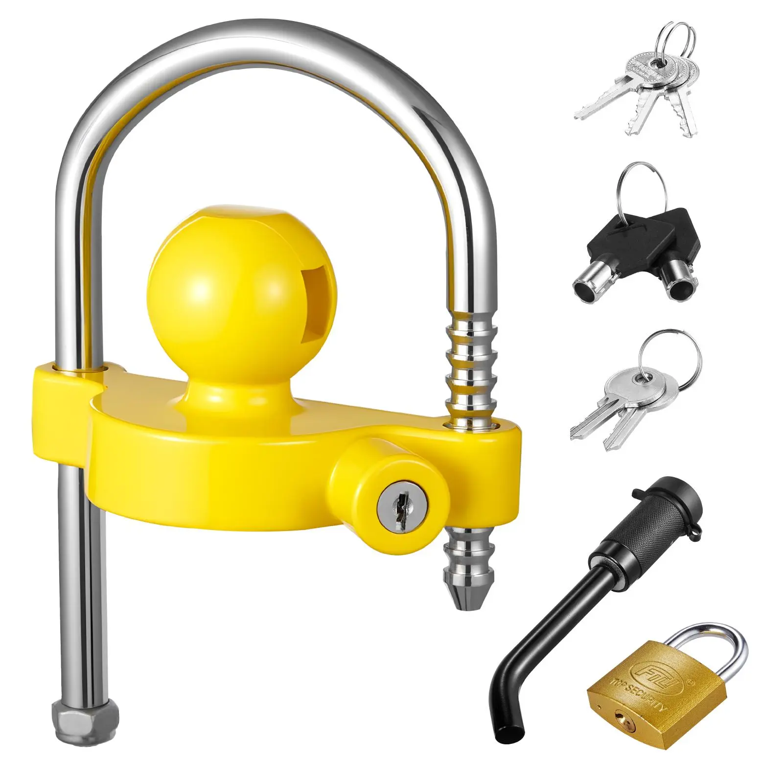 【toolupgrade】VEVOR Trailer Hitch Lock Kit, Fits for 1-7/8 in, 2 in, 2-5/16 in Couplers, Heavy-Duty Anti-Theft Trailer Ball Lock with Keys, Prying-Resistant, Adjustable Height Design for RVs, Boats, Trailers, Powder, Pry Resistant