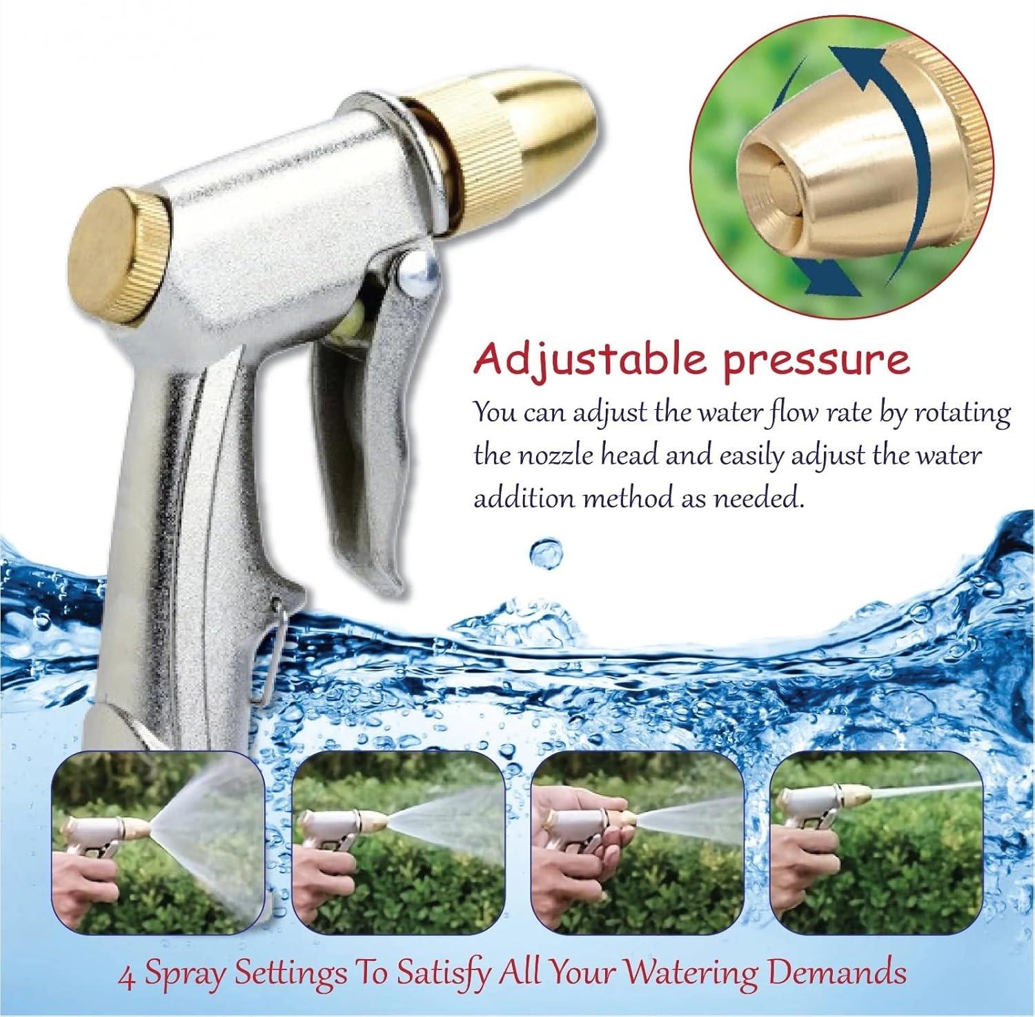 Heavy Duty High Pressure Hose Nozzle 100% Metal Brass Head Water Spray Gun for Garden Lawn Car Washing Outdoor Power Washer Commercial Chemical Sprayer Attachment Stainless Steel Flexible