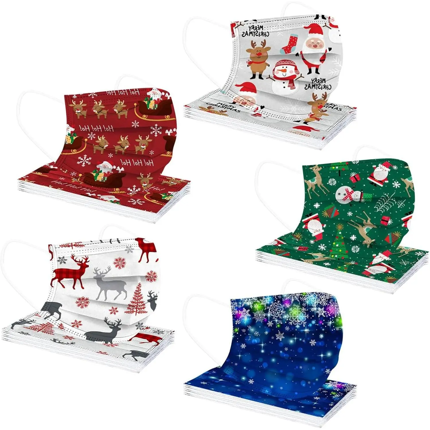 Unisex Christmas Cute Print Disposable Face Masks, 3-Layer Breathable Melt Blown Fabric, Bigger Cup Design (20*13cm), Adjustable Nose Clip, Elastic & Widened Ear Loops, High Filtration, Protect Respiratory Health, Fit Female & Male