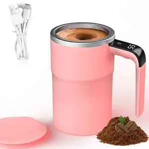 Self-Stirring Coffee Mug with Temperature Display - Built-in Magnetic Stirring System, Automatic Mixing via Single Button for Coffee, Milk, No Spoon Needed, Clean Convenient Kitchen Drinkware