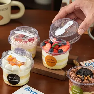 20/50 Sets Round Transparent Lidded Spoon Packaging Box, Ideal for Cookies, Fruit Ice Cream, Mousse Cake, Yogurt Cups