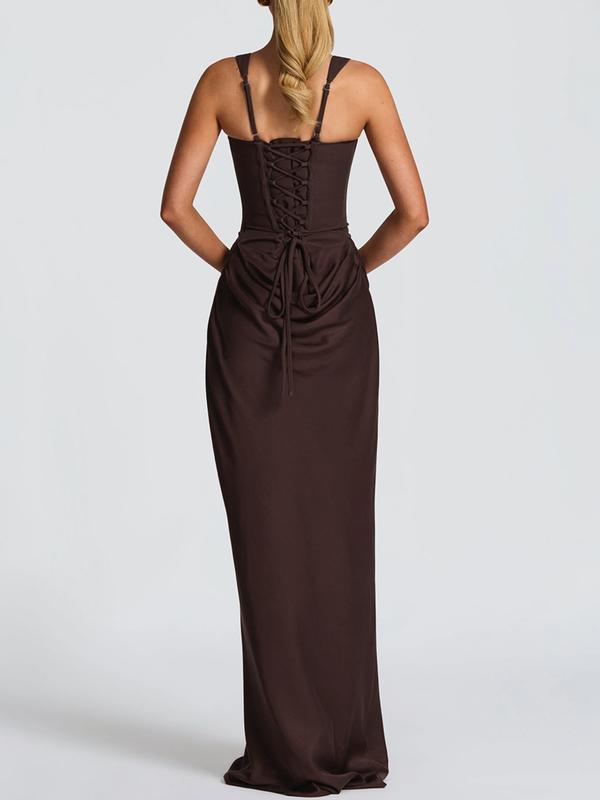 Women Drawstring Corset Evening Party Dress Elegant Occasion Wear Wedding Guest Mermaid Maxi Evening Gown