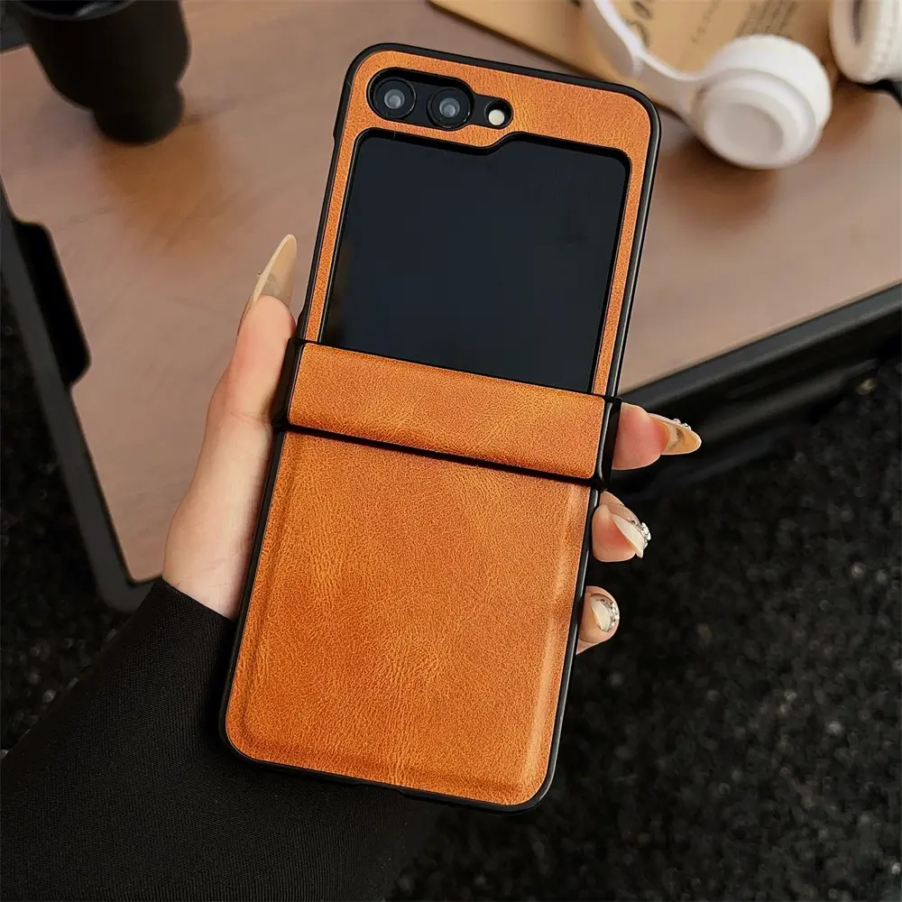 For Samsung Galaxy Z Flip 7 6 5 4 3 5G Case Luxury Leather Hinge All-inclusive Folding Shockproof Protective Hard Back Cover