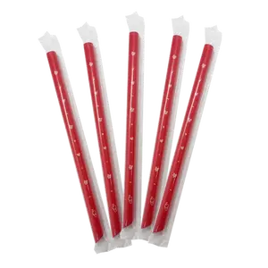 Individually Wrapped Red Plastic Boba Straws with Design | 9" Length/12mm Diameter | 2000 Pieces/Case