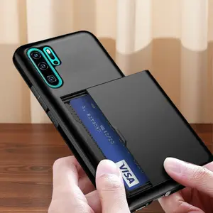 Suitable for Huawei P30 Pro / P30 Case with Card Holder Dual Layer Heavy Duty Durable Protective Cover Hidden Card Slot Wallet Case for Huawei P30pro P 30 Capa Coque