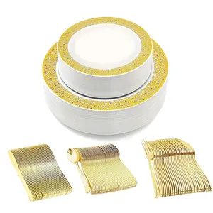 50-Piece Round Plastic Dinnerware Set, Includes 10 Plates, 10 Dessert Plates, 30 Utensils, Perfect for Weddings, Birthdays, Christmas, Dinnerware Service Set