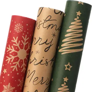 Christmas Wrapping Paper Red Green  Paper Merry Christmas Snowflakes Tree 3 Rolls  Printed Assortment - Mini Roll 17 inch x 120 inch(10feet) Per Roll