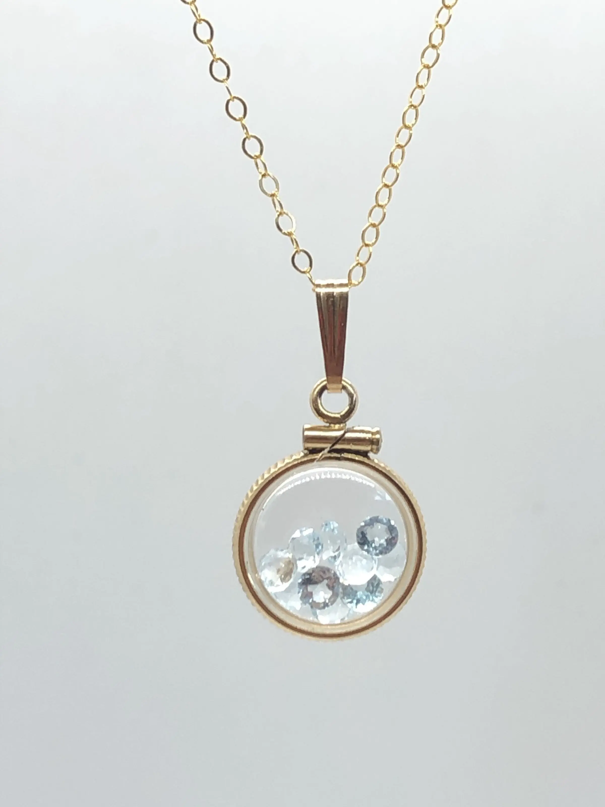 Handmade 1.1 TCW Aquamarine Shaker Locket 14k gold filled or sterling silver with March Birthstone
