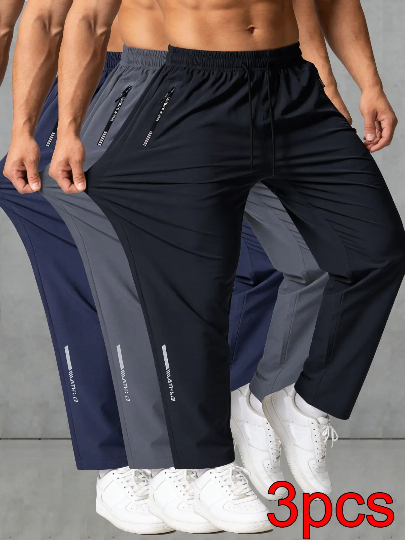 Men's Quick Dry Ice Silk Joggers, Lightweight Athletic Sweatpants, Athleisure Fitness Pants with Zipper Pockets, Casual Workout Pants for Gym, Hiking, Daily Wear, Gym Trousers