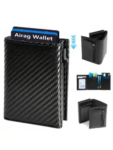 Men's Rfid Wallet with 2 ID Windows, Ultra-Thin Pop-Up Card Holder, Compact Metal Credit Card Case, Smart Minimalist Wallet, Men's Gift