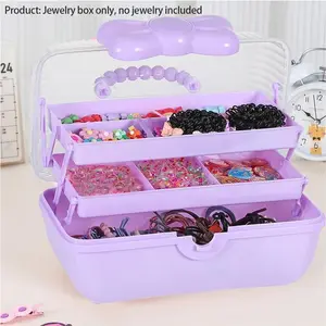 3-Layer Children Hair Accessory Storage Bag with Bow Lock, Cute Jewelry Box Headband Hair Tie Organizer for Little Girls Multi Grids Organizer Multilayer Storage