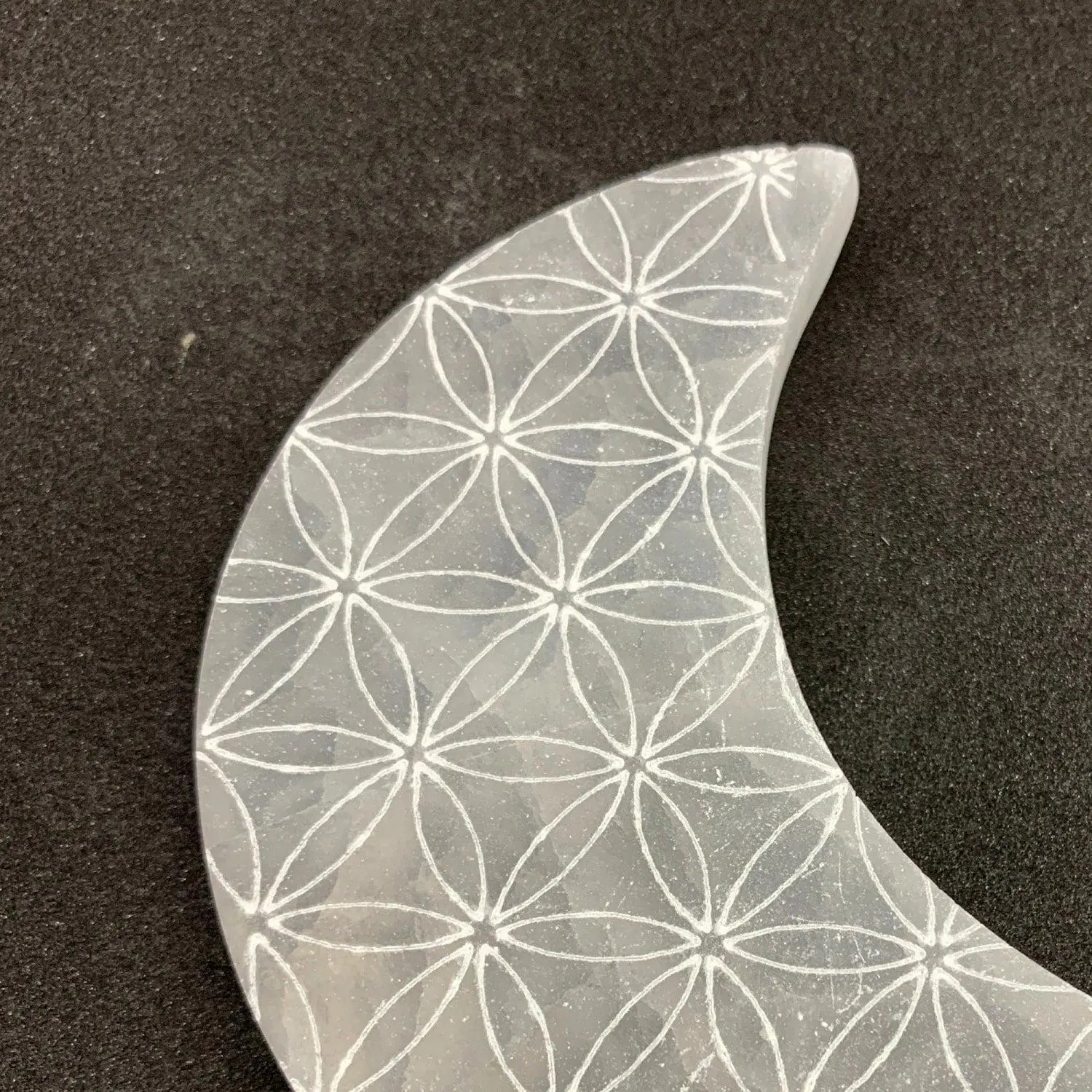Selenite Etched Crescent Moon Grid Plate