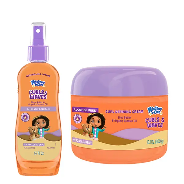 Ricitos de Oro Girls' Ultimate Curl Duo Haircare Cream - Lightweight Moisturizer, Daily Hydrating Frizz-Control, Detangler & Definer with Shea Butter & Organic Coconut Oil, Hypoallergenic, Paraben-Free, Tear-Free