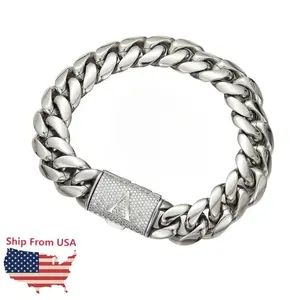 Chunky Silver Cuban Link Bracelet with Diamond-Cut Letters | 14mm Stainless Steel Men's Punk Rap Jewelry Hip Hop Gift for Daily Stacking & Parties 7.5/8.5in Adjustable