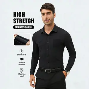 Men's Super Stretchy Dress Shirt Quick-Drying Breathable Anti-Wrinkle Muscle Slim Long-Sleeved Business Sports Casual Black Top Outdoorfun Beige Fabric,Father's Day Gift Workwear Menswear,Tiktok shop deals,Gifts for him,Valentines day outfit Spri