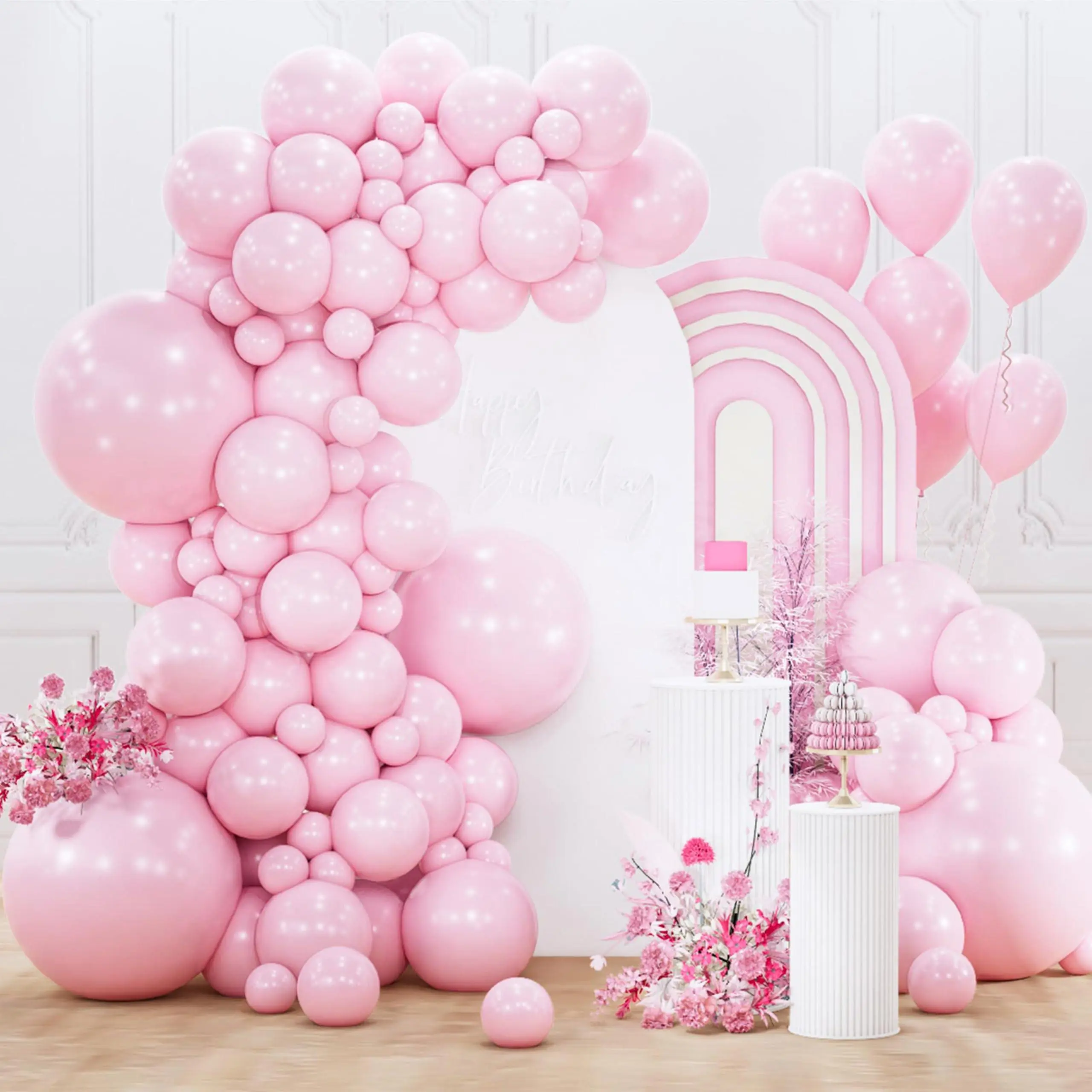PartyWoo Blush Pink Balloon Arch Kit, 155pcs Different Sizes (18in, 12in, 10in, 5in) Pastel Pale Balloons for Baby Showers, Bachelorette Parties, Decorations Pink-Y48