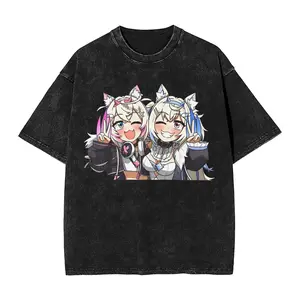 valentine shirts  Fuwamoco bau bau hololive T Shirt Hip Hop Washed Short Sleeve Street T-Shirt  Fashion Men Women Streetwear Summer Tees