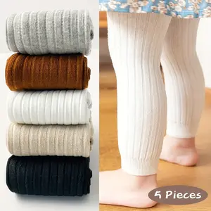 5pcs Youngsters Girl's Solid Color Tights - Soft Stretchy All-Season Simple Style, 5 Neutral Tones for Casual Attire & Special Occasions, Youngsters' Wardrobe Staple, Ribbed Texture, Comfortable Fit, Youngsters' Fashion,Parents Shopping pastel bedtime