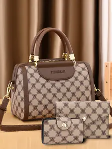 Vintage Letter Print Pillow Bag Set, Simple Patchwork Design Handbag, Daily Commute/travel Versatile Women's Bag, Three-Piece Set, Elegant Commuter Bag
