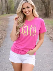 Gildan Large Intertwined Embroidered Monogram Unisex Adult T-Shirt in Six Colors Top Womenswear