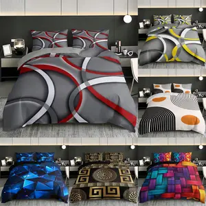 3-piece modern geometric line printed duvet cover set (1 duvet cover+2 pillowcases, excluding core), grey red spiral round bedding set, four Seasonal universal, Decorative duvet cover, suitable for bedroom, dormitory, and guest room home decoration
