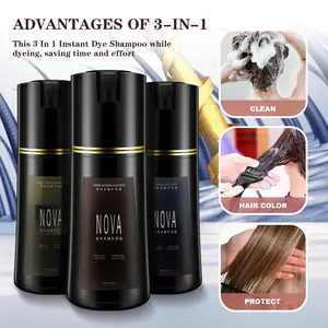 NOVA 3-in-1 Hair Dye Shampoo for Gray Hair Coverage - Vegan & Ammonia-Free Formula - Dark Brown Herbal Ingredient Conditioner - Instant Black Color for Men & Women - Clean Protect Haircare Solution Flawless Gentle Cleansing Cleanser