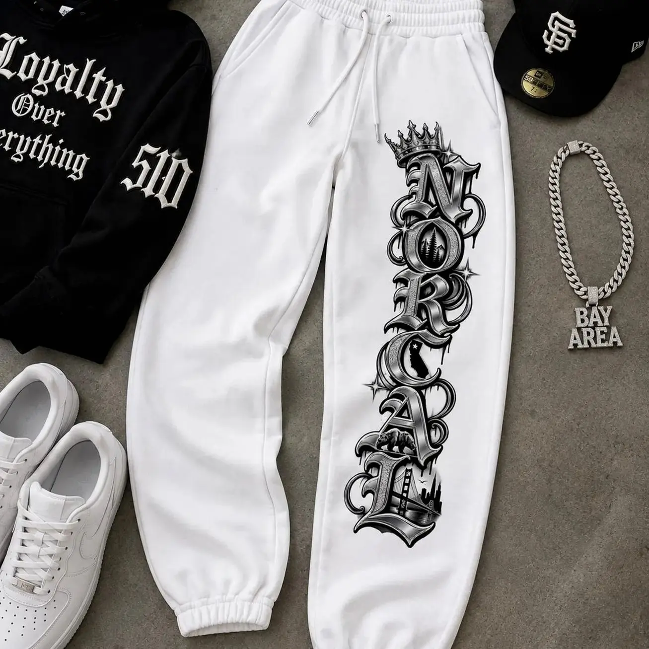 Unisex Northern California Lettering Graphic Print Sweatpants Cozy Elastic Waist Baggy Joggers West Coast Style Track Pants for School Loungewear Outdoor Camping Travel Outfit Gym Workout Streetwear Travel 4