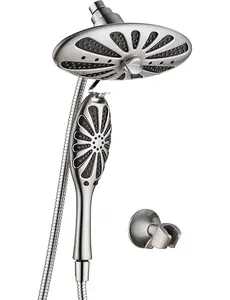 BRIGHT SHOWERS Rainfall Shower Head with Handheld Shower Combo, High Pressure Dual Showerhead, Suction Shower Holder, 60" Hose, 2 Sprays