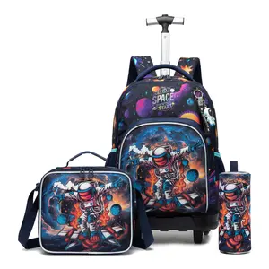 Boys Rolling Backpack for Kids 8-12 Trolley School Bag with Wheels Travel Backpack for Kids with Lunch Bag Back to School Supplies