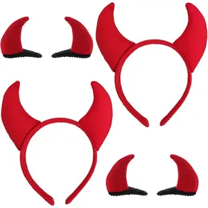 Halloween Devil Headband Hair Clips Devil Horns Ears Hair Hoops Barrettes Red Fluffy Headpiece Hairband Hair Bands Hair Pins Hairpin Women Party Decoration  Costume Hair Accessories 4 Pack
