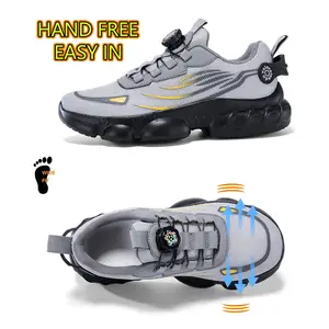 Men's Wide Toe Trendy Thick Sole Breathable Sneakers, Knob Stylish Quick Lace Design, Knit Mesh Odor Resistant Upper, Soft Thick Sole Height Increasing, Streetwear Casual Wear, Morning Night Running Training, Wide Last No Pinch, Friendly for Wide Fat Feet