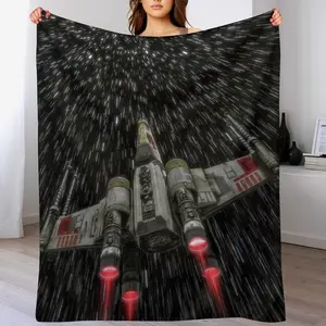 Sci-Fi Interstellar X-Wing Style Starfighter Flannel Fleece Blanket Soft Cozy Hyperspace Spacecraft Print Throw Blanket for Couch Bedroom Aesthetic Sci-Fi Lover Gift