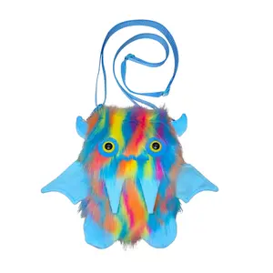 Atomic Laundry Apparel Blue Rainbow Floof Monster Friend Backpack/Messenger Bag with Velcro Closure, and Large Inside Pocket