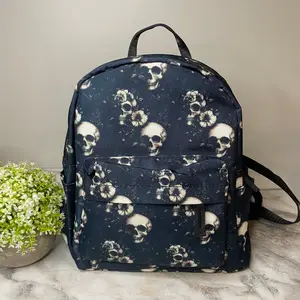 Mini Backpack - Halloween Fall - Black Floral Skull