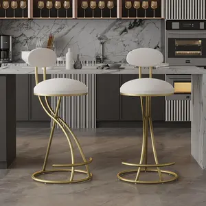 Set of 2 Modern Swivel Bar Stools, Armless Velvet Seat with Back, High Resilience Upholstered Counter Chairs, Gold & Creamy White S-Shaped Frame, 220LBS Capacity, for Dining Room & Kitchen Island