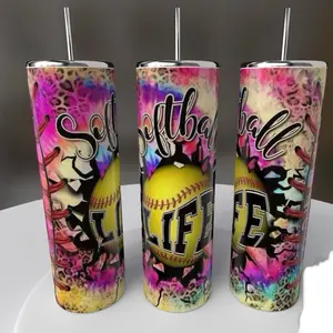 Softball 20oz Skinny Tumbler Drinkware Cup Mug Portable Washable Reusable Water Bottles Bottled