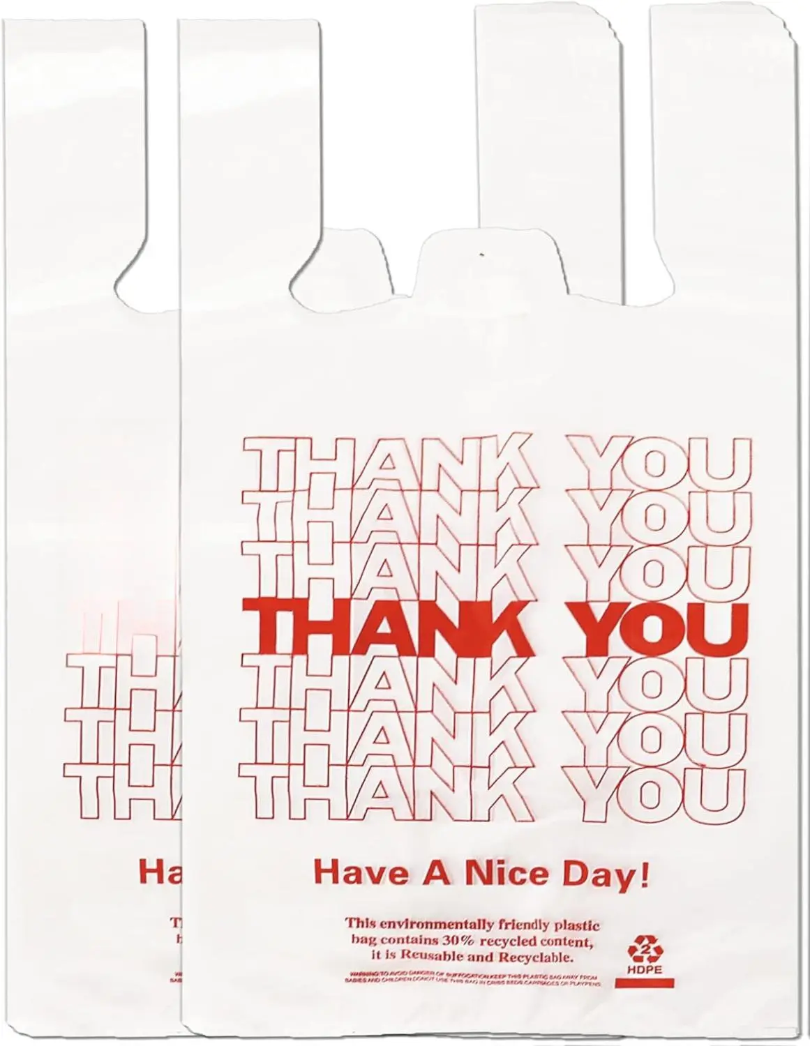 White Thank you T shirt bag, Grocery shopping bag Reusable and Disposable Supermarket Bag 11''x6''x21'' 100PCS